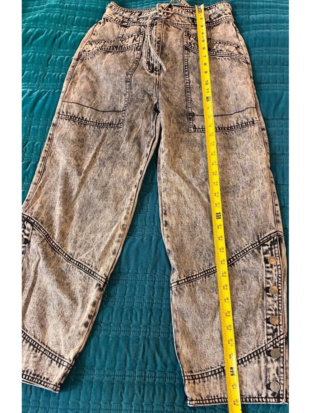 ULLA Johnson Women’s Gray Acid Wash Wide-Leg Cotton Denim Jeans Cargo Pockets 4